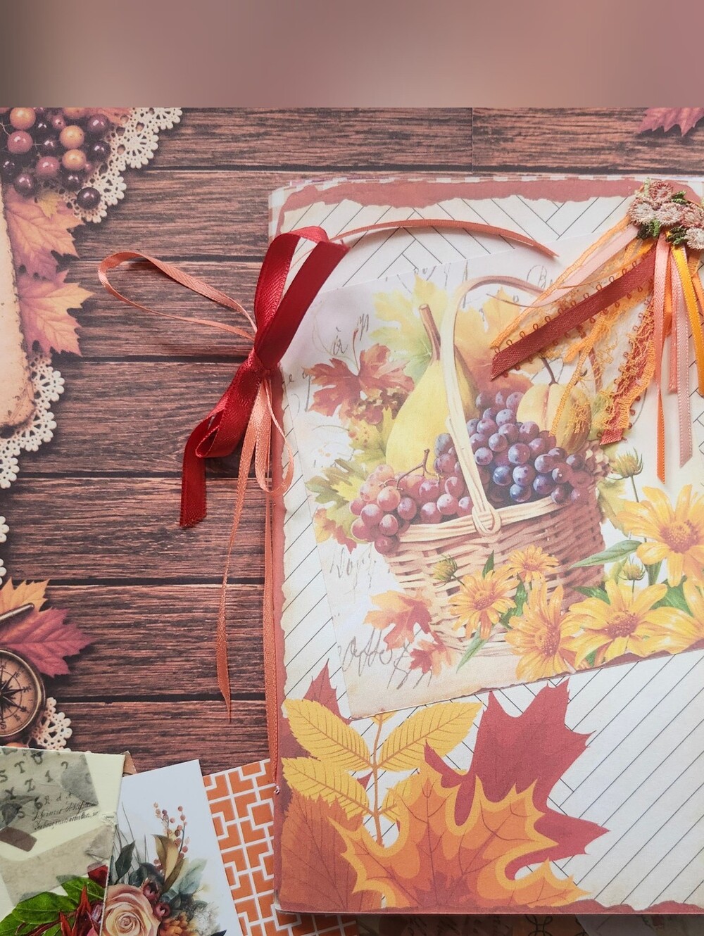 Handmade Junk Journal Booklet "FALL BUCKET LIST" 40pg. +Ephemera Lg. 8.8X5.5